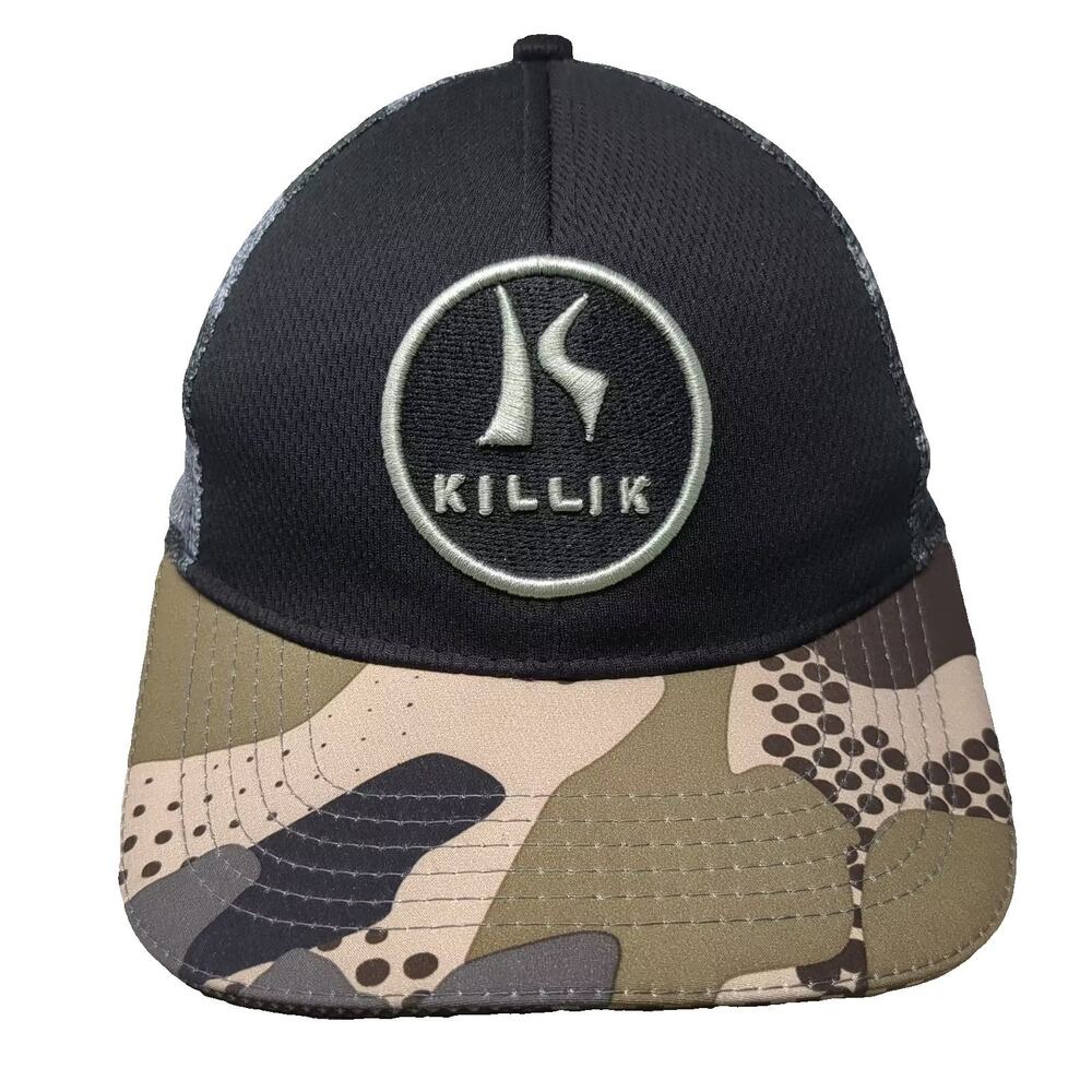 Killik Trucker Hat Black Green Snapback OS Mesh Embroidered Camo Brim Hat